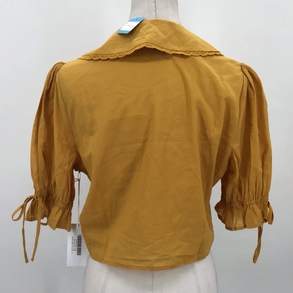 Reformation Mustard Yellow Cropped Puff Sleeve Blouse